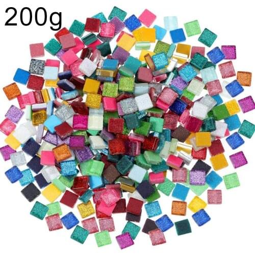 200g 1x1cm Mix-Color Glittered Square Glass Mosaic Tiles for DIY Crafts Glitter Mosaic DIY Handmade Mosaic Tiles Home Decor