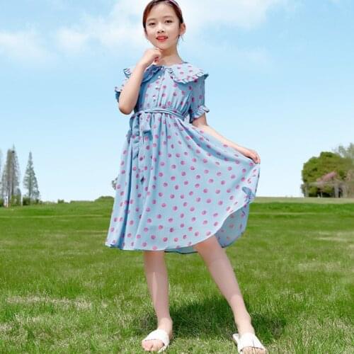 2021 New Summer Girl Dress Princess Short Sleeve Teens Dresses For Girl Clothes With Sashes Mother And Daughter Dress Pink Blue