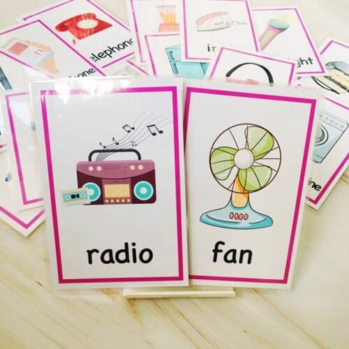 22pcs English Flash Cards For Kids Furniture Electrical Learning Word Cards With Picture Montessori Early Educational Toys