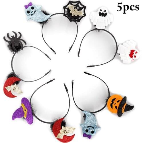 5pcs Halloween DIY Photo Booth Props Headband Cute Cartoon Halloween Party Headband Hair Hoop Decoration Party Accessories