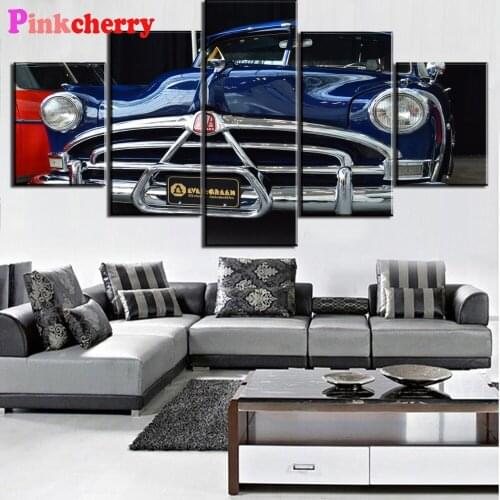 Diamond Painting 5 Panel Art Retro car landscape 5D Diy Full Drill Embroidery Mosaic Cross Stitch Wall Decor Poster