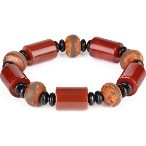 Big cylinder tube red brown black onyx natural semi precious stone beads tibetan buddhism energy beads bracelet for man