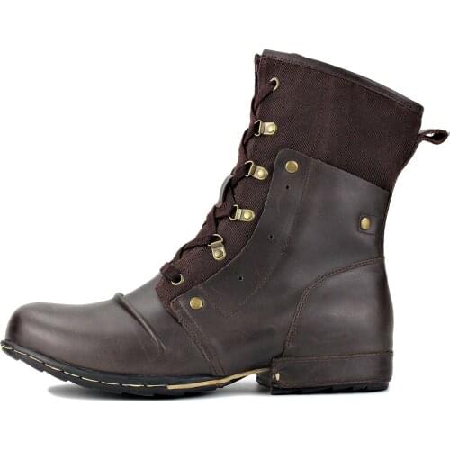 OTTO ZONE Mens Spring/Autumn Shoes Boots Genuine Cow Leather High Top Ankle Chukka boots Boots Leather Shoes Size Firm Footwear