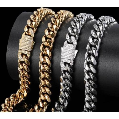 D&Z 12mm Stainless Steel Cuban Link Chain Spring clasp 3 Colors Miami Cuban Necklace For Men Women Gift Hip Hop Jewelry