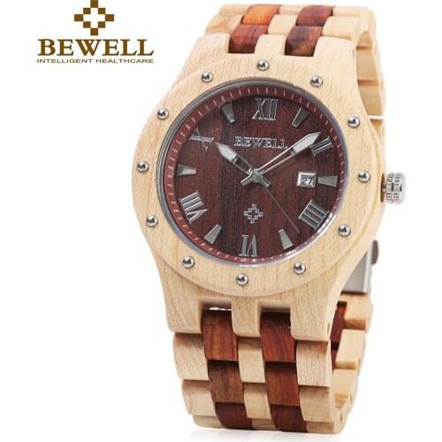 BEWELL Wooden Watches Mens Top Brand Luxury Wood Luminous Wrist watch Date Display Sandalwood Quartz relogio masculino 109A