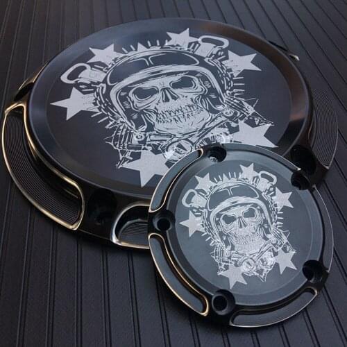 Motorbike Derby Cover Timing Timer Covers CNC Aluminum 5 Hole For Harley Road King Softail Dyna FLHRS FLTFB Black Skull