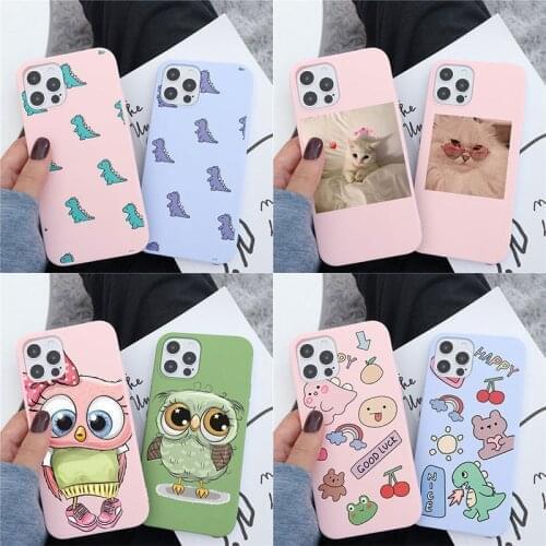 2Pcs Couple Cover For iPhone 12 Mini 11 Pro Max 7 8 6 6S Plus 5 5s SE 2020 X XR XS Max Silicone Dinosaur Cat Owl TPU Phone Case