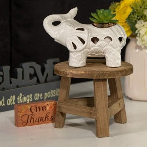 Mini Wooden Stool Display Stand Round Flower Shelf Bonsai Rack Garden Plant Pot Riser Holder for Indoor Outdoor Home Patio Decor