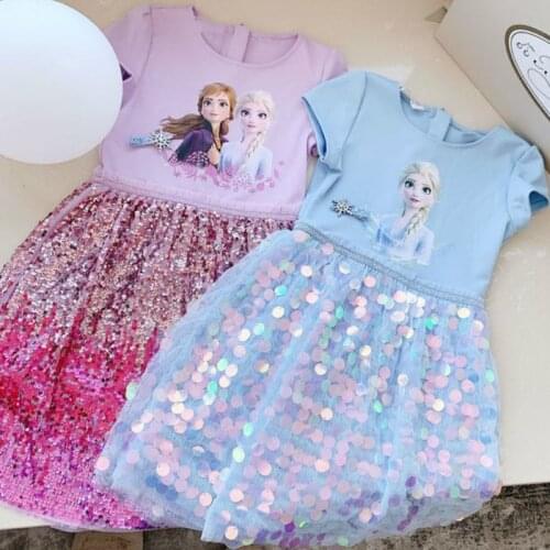 Childrens Clothing Childrens New Cotton Summer Frozen Girls Evening Dress Sequined Princess Dress Toddler Girl Dress