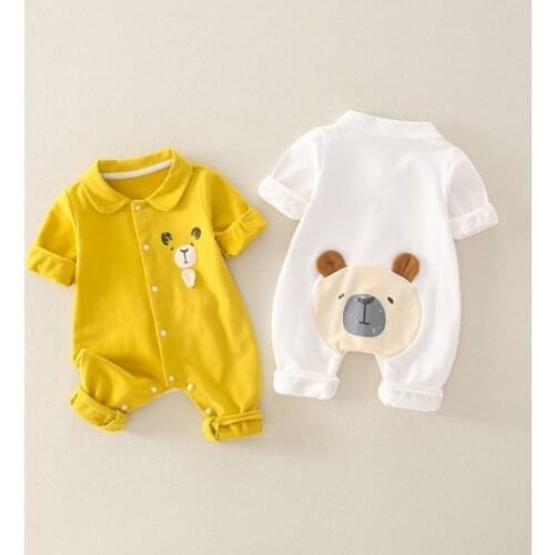 Newborn Toddler Infant Baby Boy Short Sleeves Formal Shirt Romper Jumpsuit for Birthday Party Baby Girl Cartoon Lapel Rompers