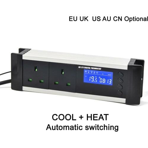 Dual relay output EU UK AU CN plug greenhouse aquarium digital thermostat controller for refrigeration and heating
