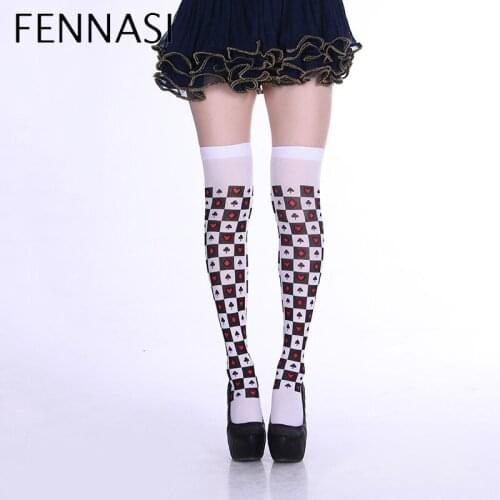 FENNASI Womens Stockings Halloween Party Cosplay Long Nylon Print Thigh High Socks Compression Stockings