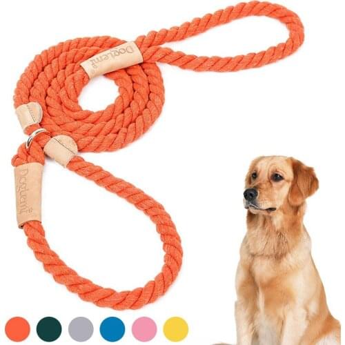 Cotton Dog Leash Slip Rope Lead Leash Strong Heavy Duty Braided Rope No Pull Training Lead Leashes for Medium Large Dogs 170CM