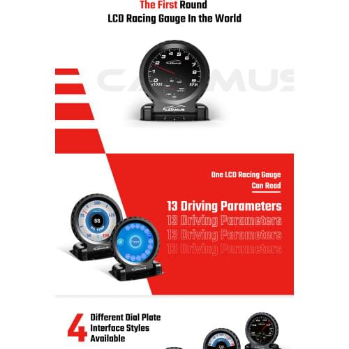 I-Round LCD Racing Gauge Optional 6 Colors 13 in 1 P&P OBD RPM Turbo Water air Oil G-Value Speed Fit For All Car