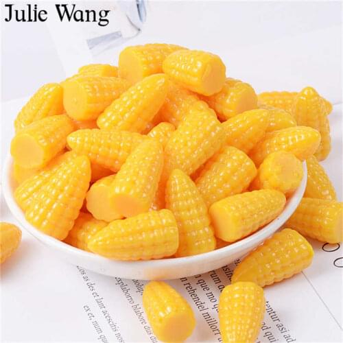 Julie Wang 10PCS Resin Artificial Food Corn Maize Candy Charms Slime Pendants Jewelry Making Accessory Home Table Decor Props