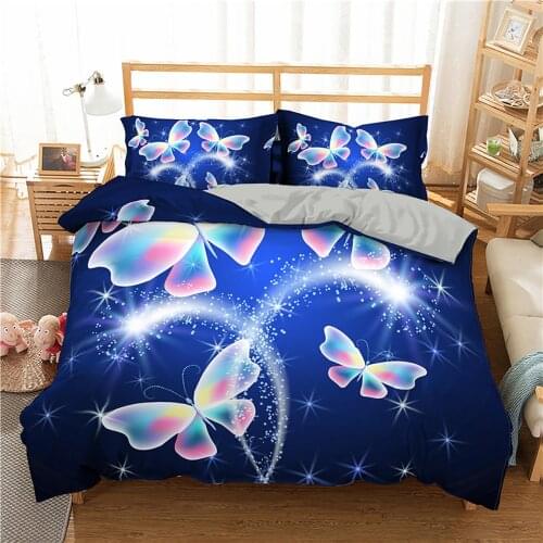 2021 Flying Butterfly Bedding Set Glowing Butterfly Comforter Cover Set Queen King Size Animal Bed Linens Quilt Cover 2/3pcs