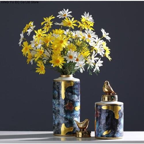 Creative Ceramic Storage Jar Decoration Metal Cover Abstract Vase Home Decoration Flower Arrangement Dried Flower Accessories