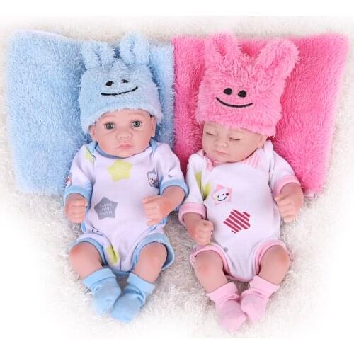 NPKDOLL A Pair Mini Dolls Reborn Handmade Toys 10 inch 25CM Full Silicone Reborn Babies Twins Baby Doll For Kids Christmas Gift