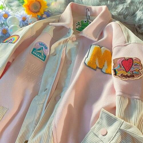 Kawaii Safari style baseball uniform female autumn punk thin jacket Korean casual vintage long-sleeved Harajuku sweet outerwear