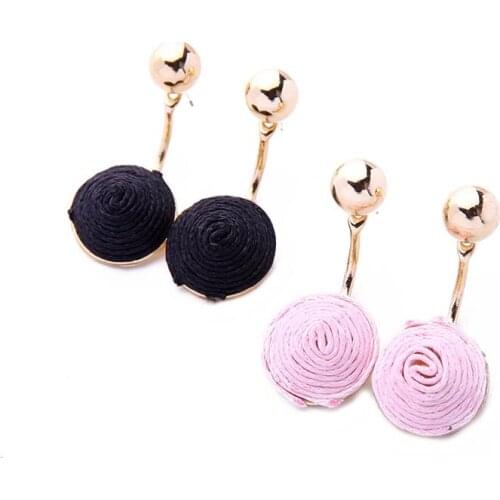 2 Color Pink&Black Cotton CCB Cute Fashion Drop Earrings 2017 Ethnic Bohemia Pendant Earrings For Women Indian Jewelry