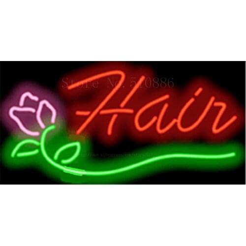 Hair Flower Salon GlassTube neon sign Handcrafted signs Light Display Club Pub Shop Store Business signage Signboard 17"x14"