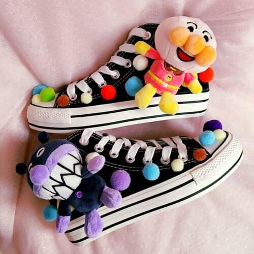 New original handmade custom spring and autumn high top womens shoes thick-soled canvas lace-up shoes cute cartoon shoes