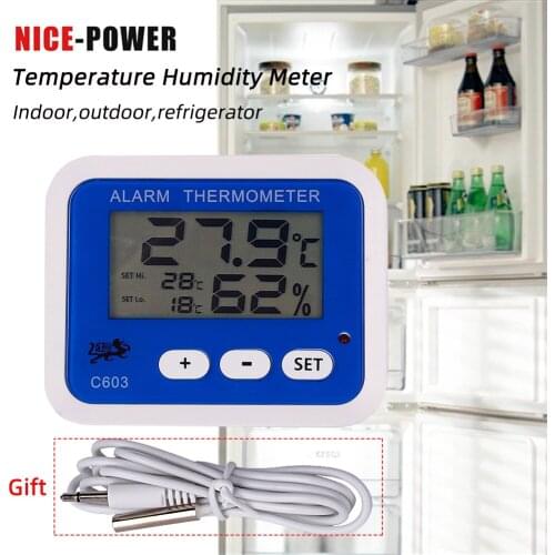 New Refrigerator Freezer Thermometer Audible Alarm Temperature Humidity Meter Thermometer Hygrometer Indoor Outdoor With Probe