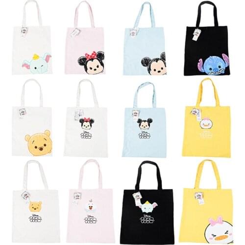 Disney Original Canvas Shoulder Bags Mickey Minnie Winnie Olaf Dumbo Stitch Cartoon Design 40cm*34cm