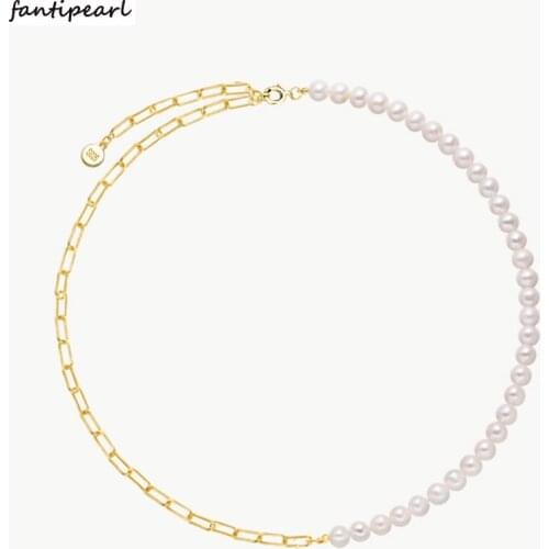 925 silver necklace, shell pearl necklace between chains, baroque style ins jewelry net red superimposed clavicle chain