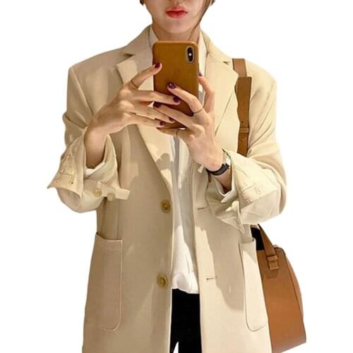 Temperament casual British style blazer jacket solid color lapel button long-sleeved business jacket womens blazer jacket /F