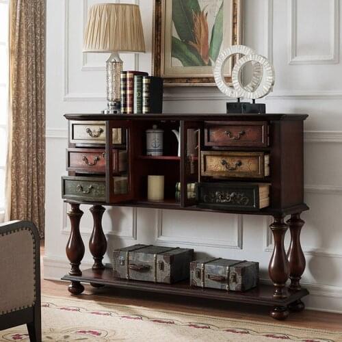 American Country Porch Simple 1.5 Meters Large-capacity Decorative High-leg Table Sideboard Six-deck Two-door Porch Table