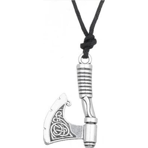Retro Amulet Symbol Viking Axe Pendant Necklace Mens Rope Chain Metal Charm