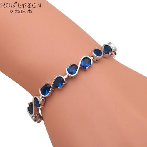 ROLILASON wedding items Navy Blue Zircon S design silver Bracelets for Women Wholesale Retail Crystal fashion jewelry TB868