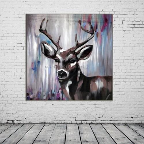 Hand Painted Modern Picture on Canvas Wall Art Deer Animals Painting For Living Room Hang Paintings Abstract Oil Painting