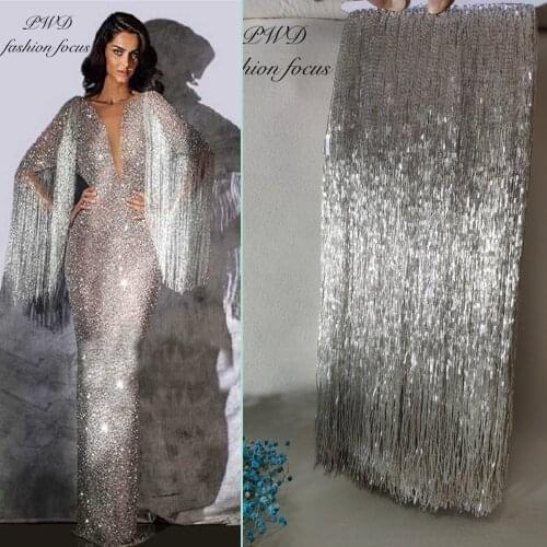 Sliver black beaded fringes trim for clothing beaded tassel trim for apparel designer bead tussel trim fringe