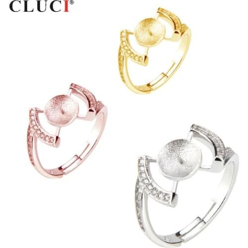 CLUCI Silver 925 Symmetric Eye Shaped Women Pearl Ring Mounting Jewelry for Wedding Sterling Silver Zircon Ring Gift SR2017SB