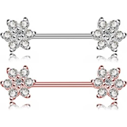 2PCS 14G Stainless Steel Nipplerings Barbell Flowers Nipple Rings Piercing for Women in Body Piercing Jewelry