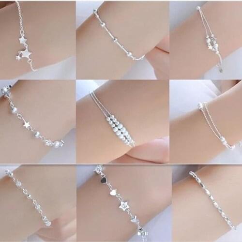 AIYANISHI Charms 925 Sterling Solid Silver Bracelet Chain Linked For Women charm Cuff bangle Valentine Jewelry Gift Pulseira