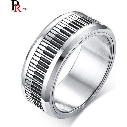 Stylish Piano Style Mens Ring Punk Spinner Never Fade Stainless Steel anel masculino Music Jewelry