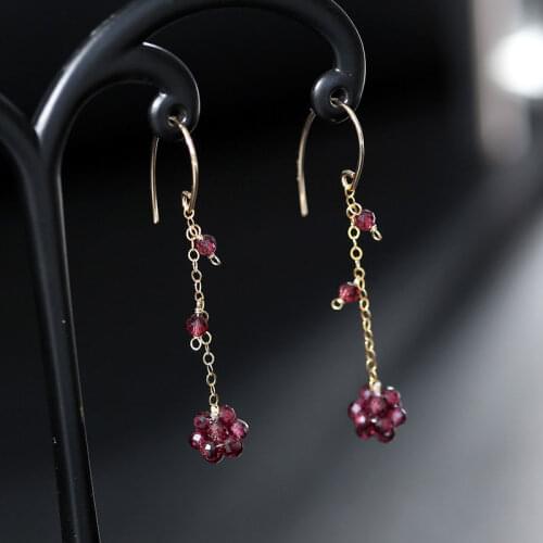 DAIMI Garnet earrings female simple Valentines Day gift for girlfriend 14K gold Injection ear line