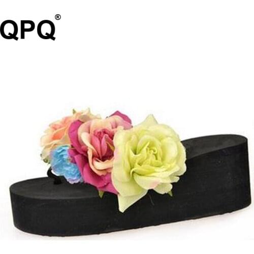 Women Flat Slippers 2017 Summer Flower Sandals Platform Flip Flops Shoes Wedges Slides thick-soled Bottom chinelo Sandalias XC45