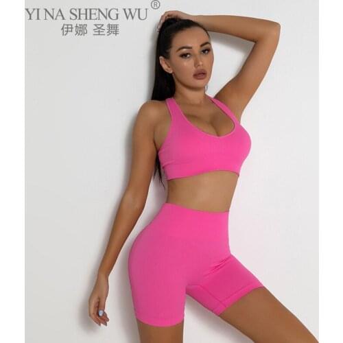 Women 2 Piece Yoga Sets High Waist Shorts Sweetheart Collar Vest Tops Athletic Gym Running Set for Women Workout Bra Clothing