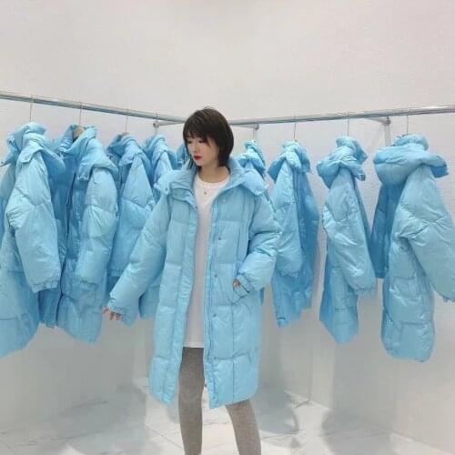 2021 New Down Jacket Fashion Winter Wear Mid-length Candy Color Thick Hooded White Duck Down Long Sleeve Womens Jacket