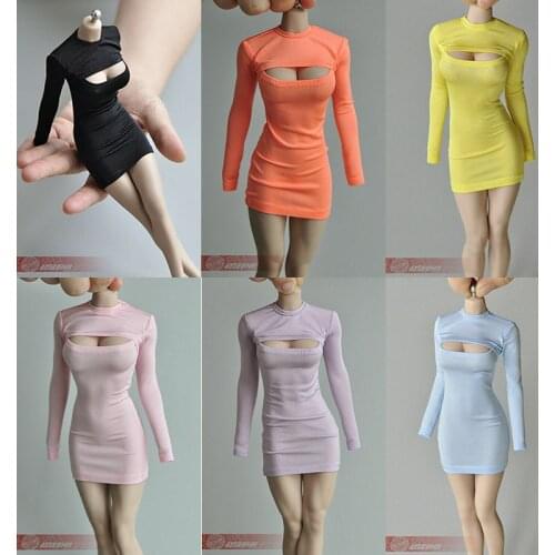 1/6 Female Open Chest Dress Model Long T-shirt Clothes Fit 12" PH TBL Action Figure Body Toys Doll