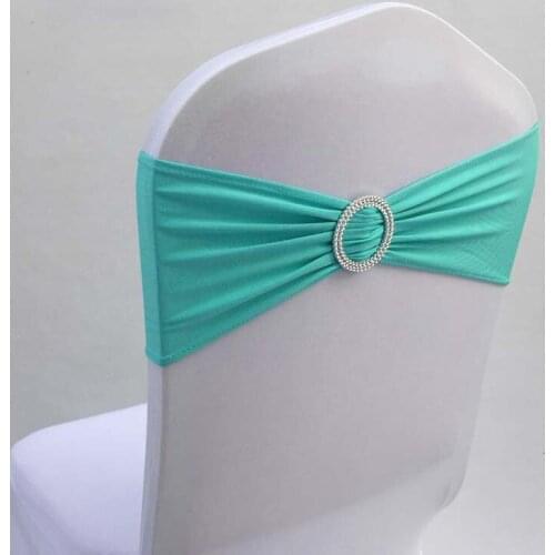 10pcs Elastic Spandex Chair Bow Sashes Lycra Stretch Chair Band Ribbon Ties With Round Buckle For Banquet Wedding Decoration