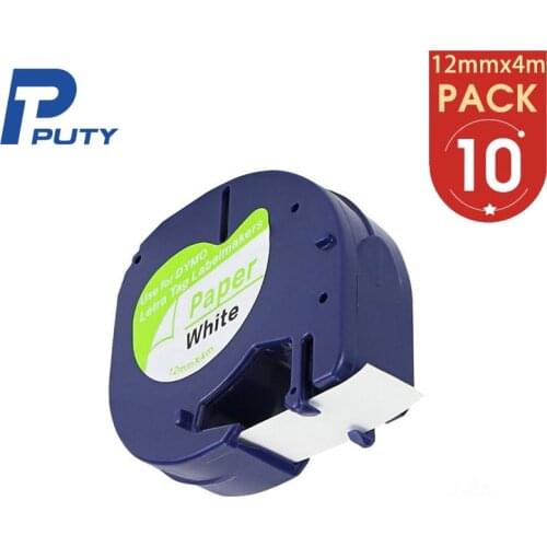 10pcs 91200 Compatible DYMO Label Tape LetraTag 91220 91330 59421 Black on White 12mm*4m(1/2"x 13') Paper DYMO label printer