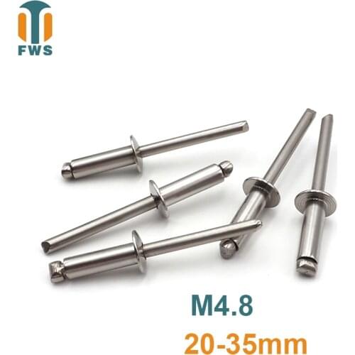 10 PCS M4.8 20-35mm DIN EN ISO 15983 GB /T 12618.4 Stainless Steel Open End Blind Rivets Pop Rivets With Protruding Head