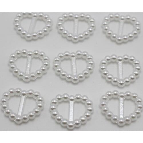 100 Pure White Pearl Heart Buckle Invitation Ribbon Slider 17X14mm For Wedding