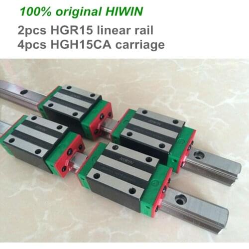 2pcs 100% HIWIN linear guide rail HGR15 200 250 300mm with 4pcs of linear block carriage HGH15CA / HGW15CA CNC parts