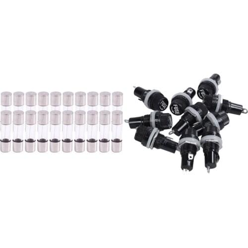 20 Pcs Fast Blow Glass Tube Fuse 10A 250V & 10 Pcs 10A AC 250V Panel Mounted Plastic Fuse Holder Socket